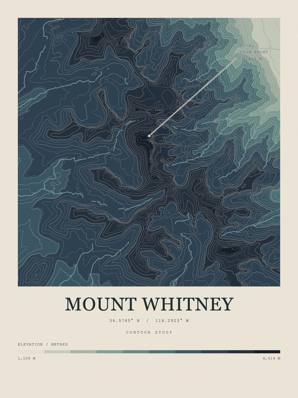 Mount Whitney — Contour Colour print in Graphite