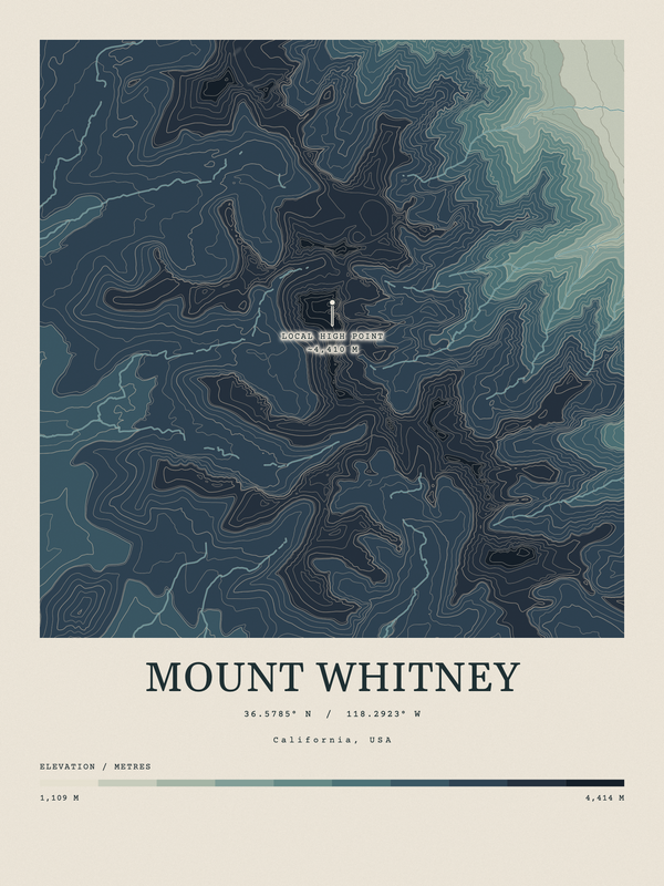 Mount Whitney — Contour Colour print in Graphite