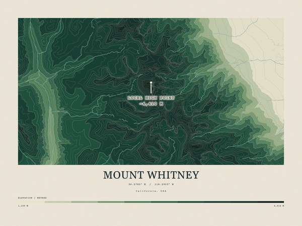 Mount Whitney — Contour Colour print in Forest Floor (landscape)
