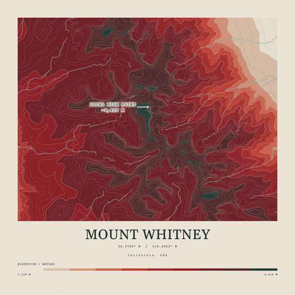 Mount Whitney — Contour Colour print in Red Earth (square)