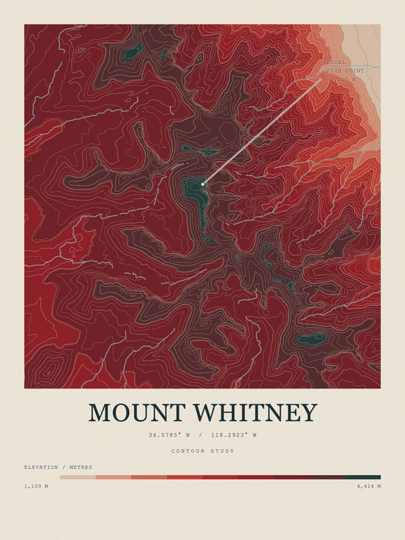 Mount Whitney — Contour Colour print in Red Earth