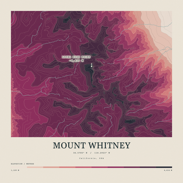 Mount Whitney — Contour Colour print in Rose & Stone (square)