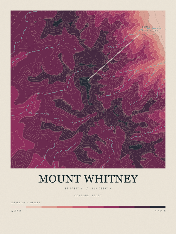 Mount Whitney — Contour Colour print in Rose & Stone