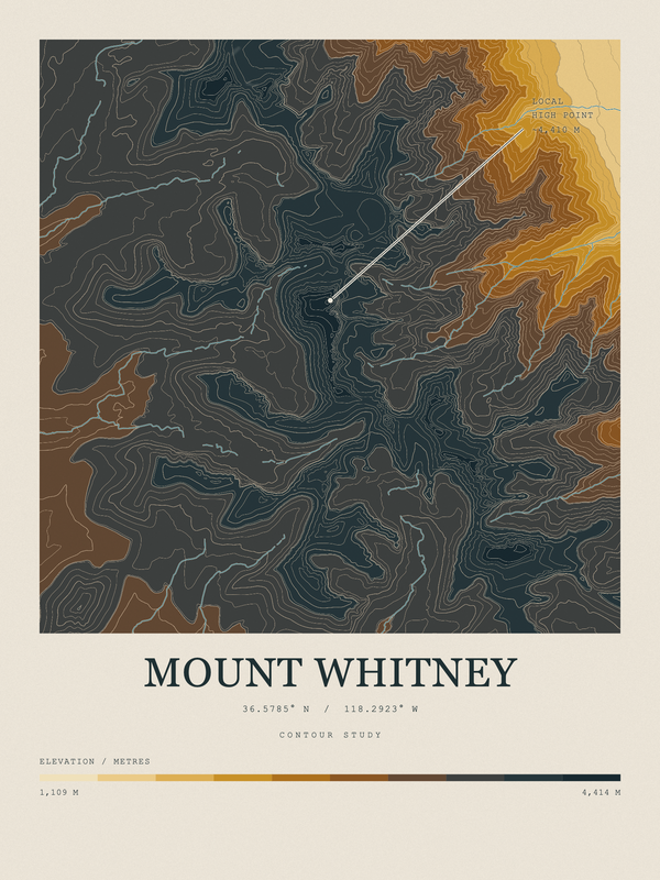 Mount Whitney — Contour Colour print in Saffron & Slate