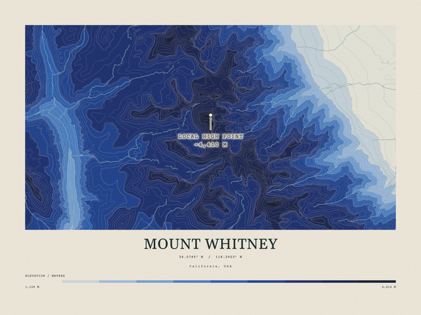 Mount Whitney — Contour Colour print in Ultramarine (landscape)