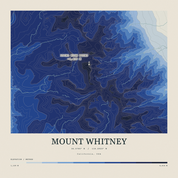 Mount Whitney — Contour Colour print in Ultramarine (square)