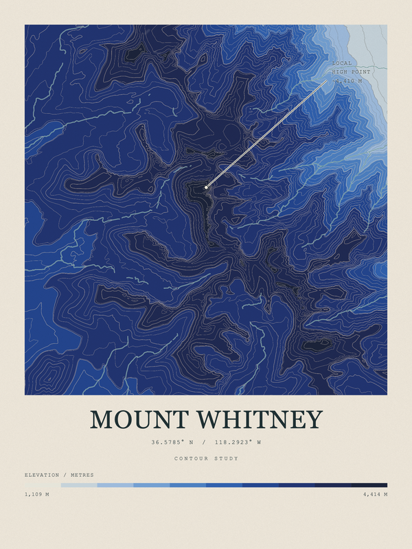 Mount Whitney — Contour Colour print in Ultramarine
