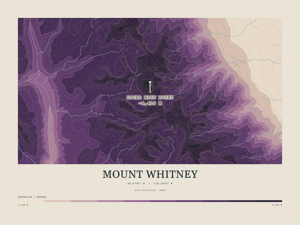 Mount Whitney — Contour Colour print in Plum & Clay (landscape)