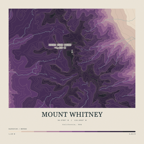 Mount Whitney — Contour Colour print in Plum & Clay (square)