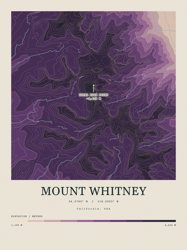 Mount Whitney — Contour Colour print in Plum & Clay
