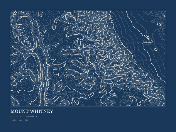 Mount Whitney — Ink print in Blueprint Dark (landscape)