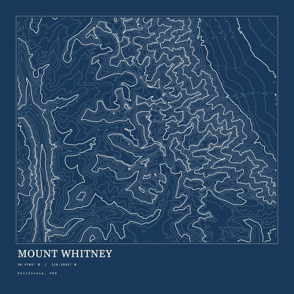 Mount Whitney — Ink print in Blueprint Dark (square)