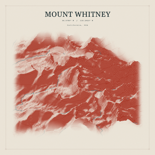 Mount Whitney — Red Relief print in Ember & Ochre (square)