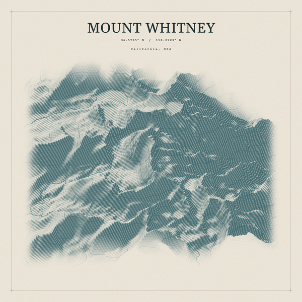 Mount Whitney — Red Relief print in Graphite (square)