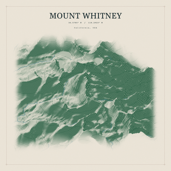 Mount Whitney — Red Relief print in Forest Floor (square)