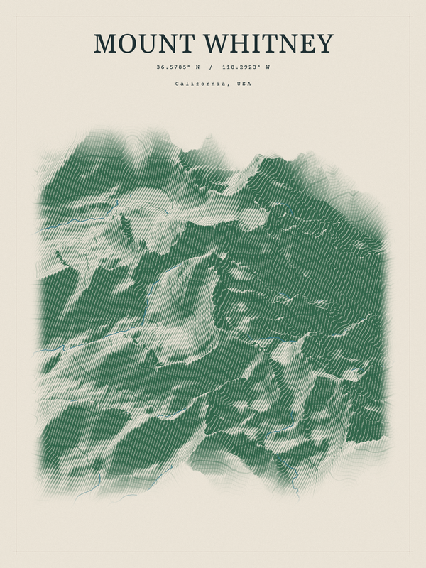 Mount Whitney — Red Relief print in Forest Floor