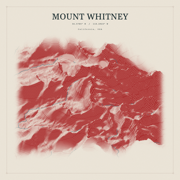 Mount Whitney — Red Relief print in Red Earth (square)