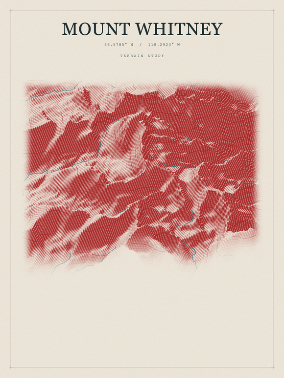 Mount Whitney — Red Relief print in Red Earth