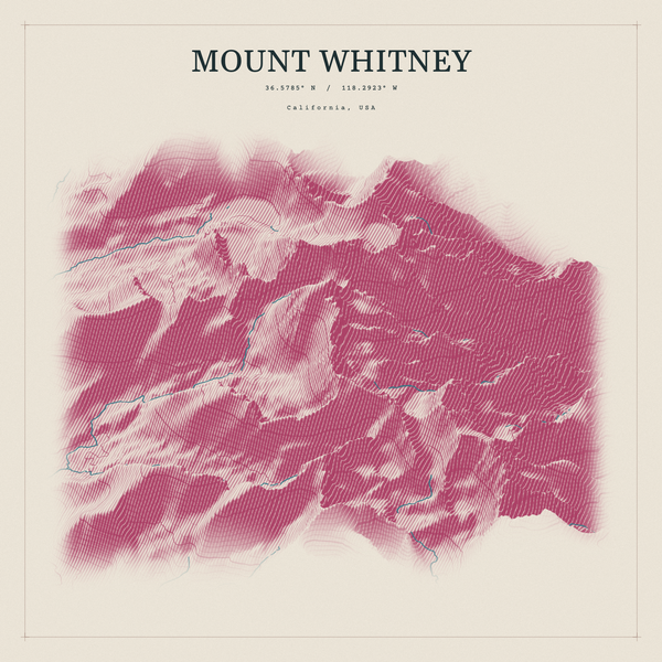 Mount Whitney — Red Relief print in Rose & Stone (square)