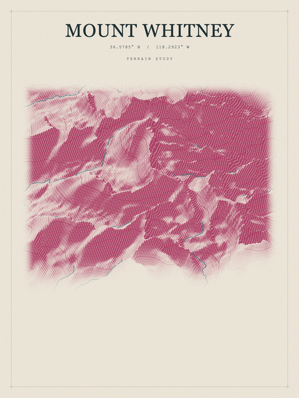 Mount Whitney — Red Relief print in Rose & Stone
