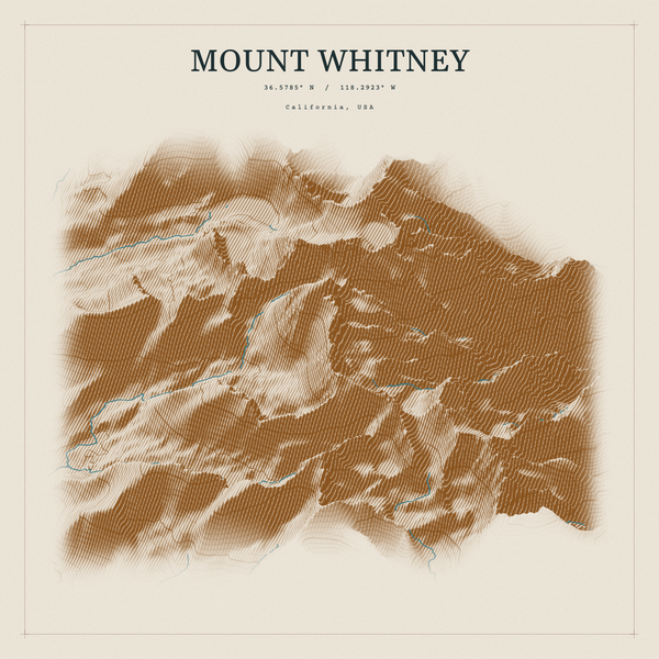 Mount Whitney — Red Relief print in Saffron & Slate (square)