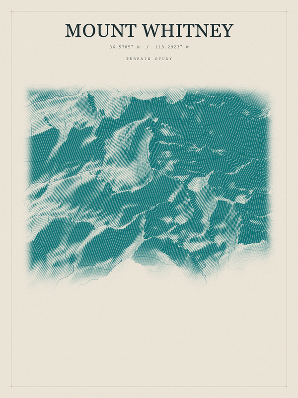 Mount Whitney — Red Relief print in Alpine Teal