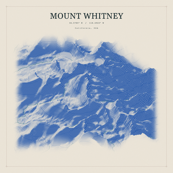 Mount Whitney — Red Relief print in Ultramarine (square)