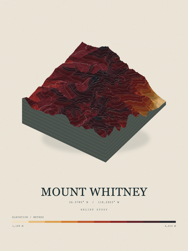 Mount Whitney — Terrain Relief print in Ember & Ochre