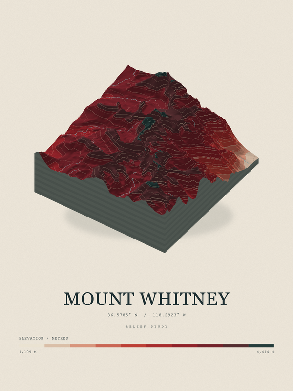 Mount Whitney — Terrain Relief print in Red Earth