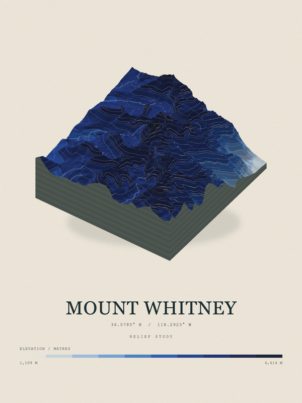 Mount Whitney — Terrain Relief print in Ultramarine