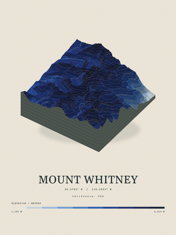 Mount Whitney — Terrain Relief print in Ultramarine