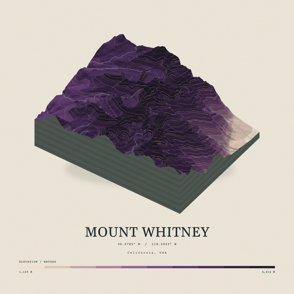 Mount Whitney — Terrain Relief print in Plum & Clay (square)