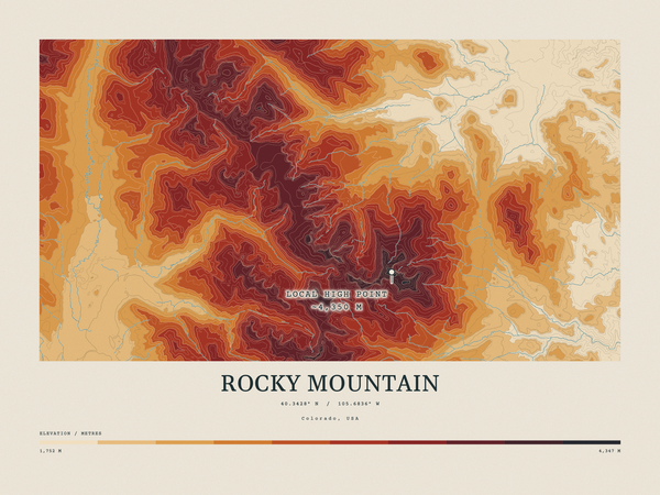 Rocky Mountain — Contour Colour print in Ember & Ochre (landscape)