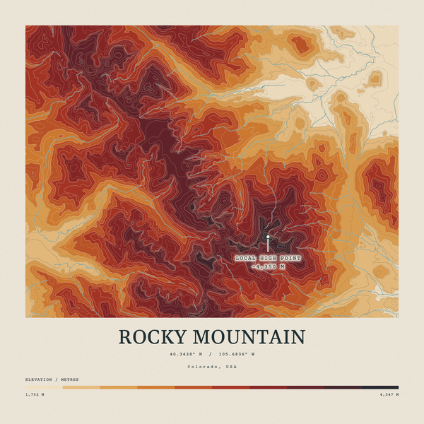 Rocky Mountain — Contour Colour print in Ember & Ochre (square)