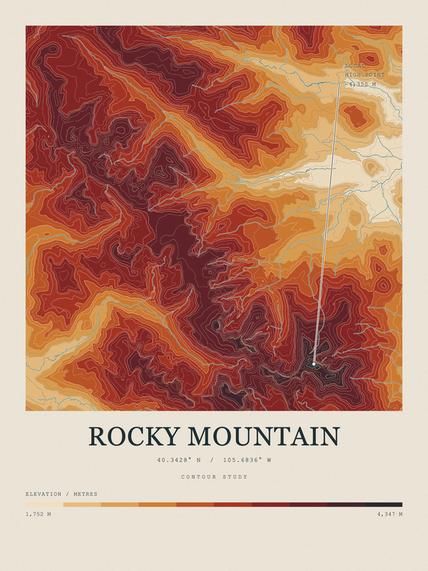 Rocky Mountain — Contour Colour print in Ember & Ochre