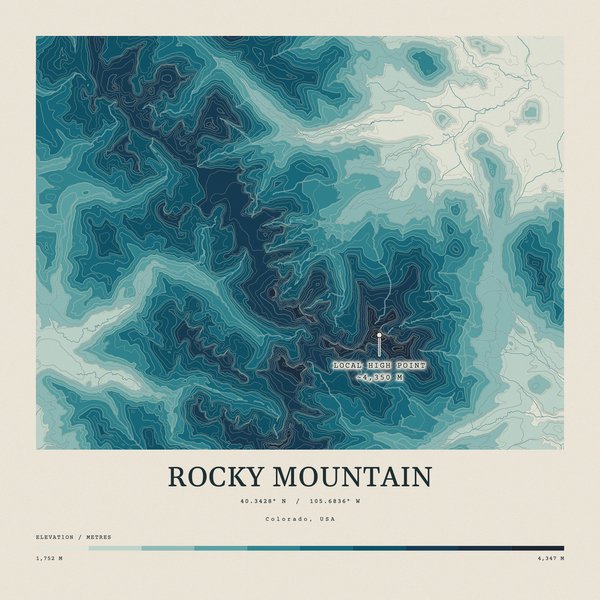 Rocky Mountain — Contour Colour print in Fjord (square)