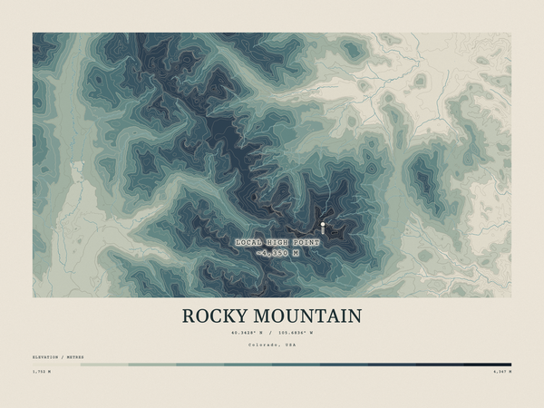 Rocky Mountain — Contour Colour print in Graphite (landscape)