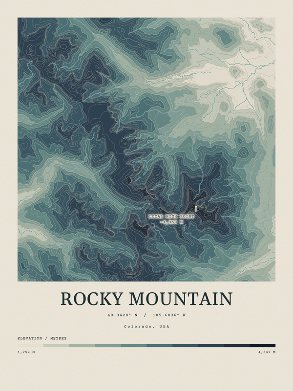 Rocky Mountain — Contour Colour print in Graphite