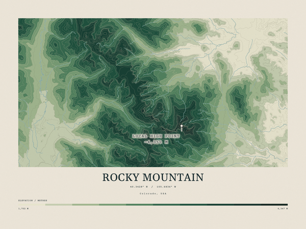 Rocky Mountain — Contour Colour print in Forest Floor (landscape)