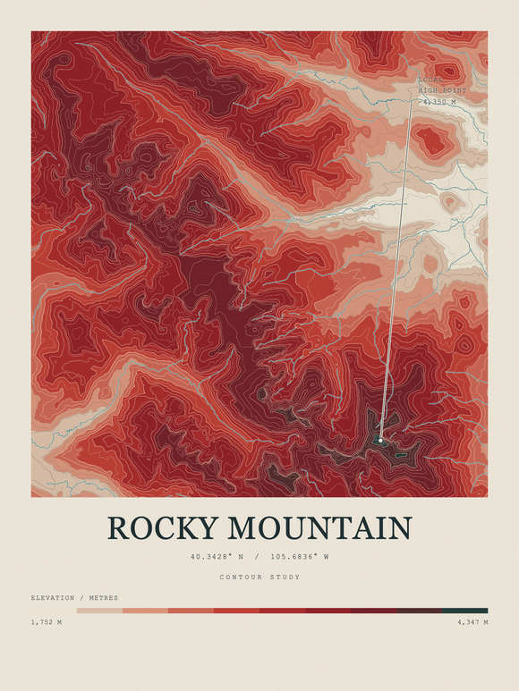Rocky Mountain — Contour Colour print in Red Earth