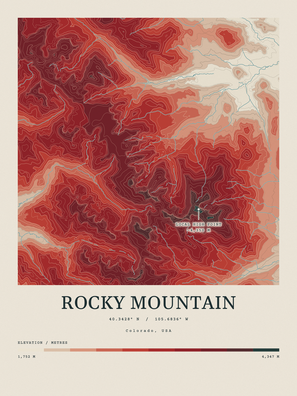 Rocky Mountain — Contour Colour print in Red Earth