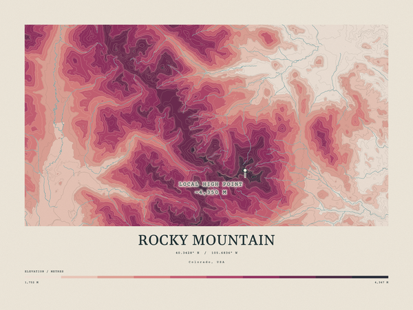 Rocky Mountain — Contour Colour print in Rose & Stone (landscape)