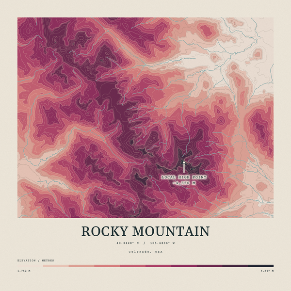 Rocky Mountain — Contour Colour print in Rose & Stone (square)