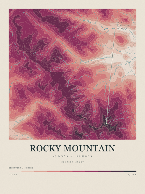 Rocky Mountain — Contour Colour print in Rose & Stone