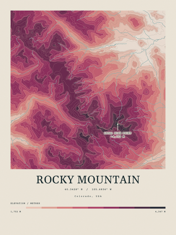 Rocky Mountain — Contour Colour print in Rose & Stone