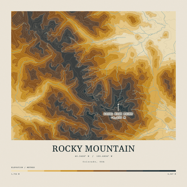 Rocky Mountain — Contour Colour print in Saffron & Slate (square)