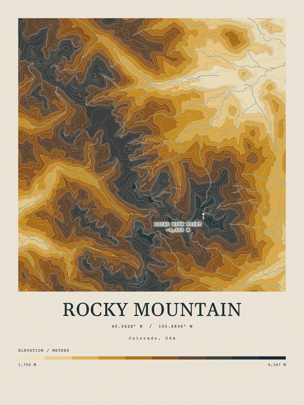 Rocky Mountain — Contour Colour print in Saffron & Slate