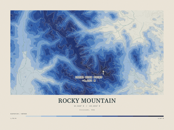 Rocky Mountain — Contour Colour print in Ultramarine (landscape)