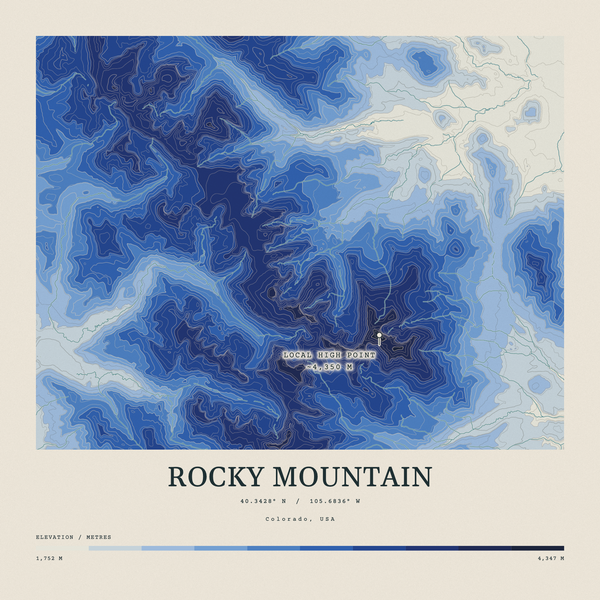Rocky Mountain — Contour Colour print in Ultramarine (square)