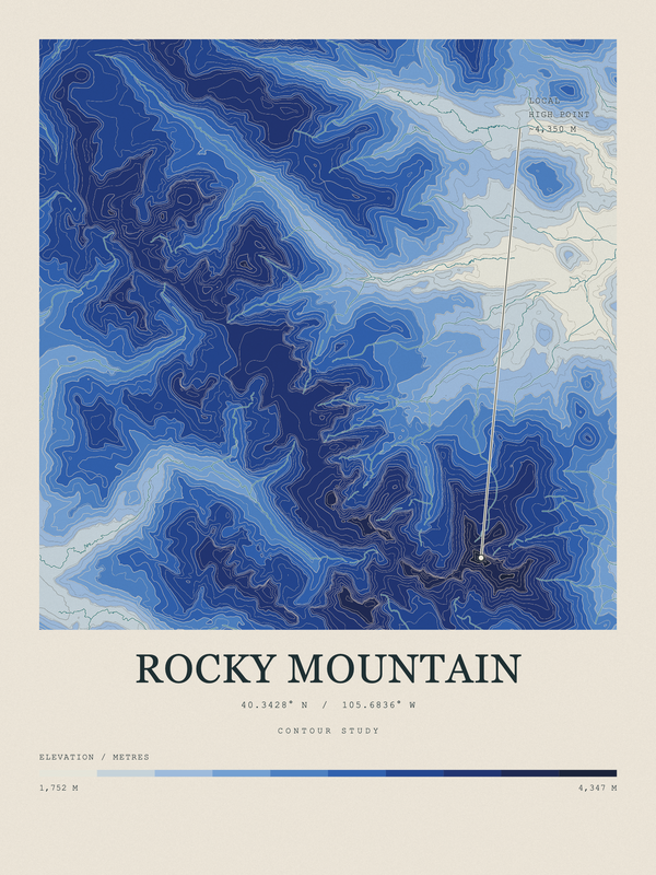 Rocky Mountain — Contour Colour print in Ultramarine